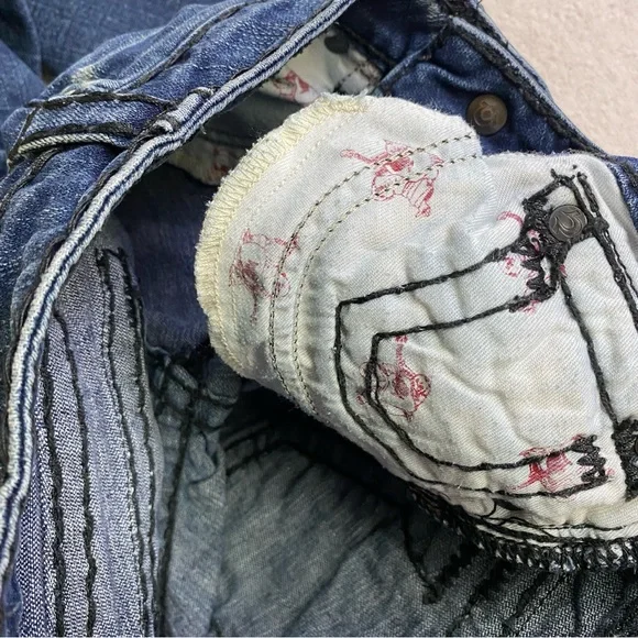 Vintage Y2K True Religion Distressed Dark Wash Ultra Low Rise Skinny Jeans 26 - Picture 10 of 16